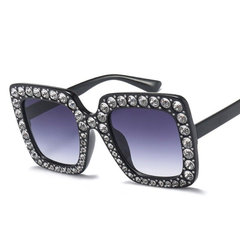 Women S Glasses Fashion Mirrored Bling Rhinestone Oversized Square Sunglasses Ebay
