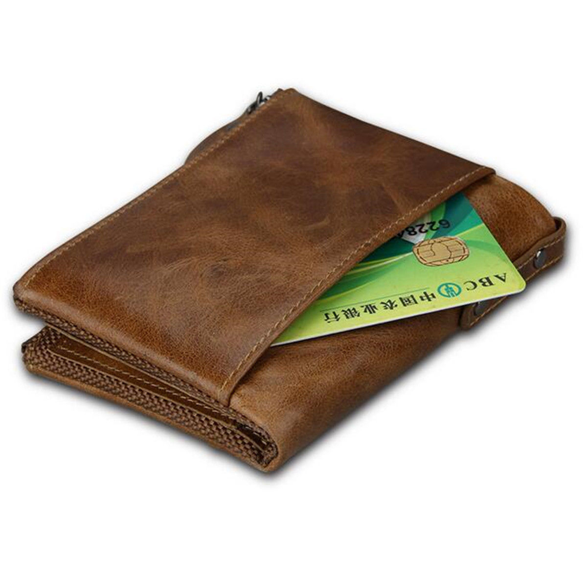 RFID Safe Mens Genuine Soft Leather Bifold Wallet Zip Coin Pocket Pouch Purse | eBay