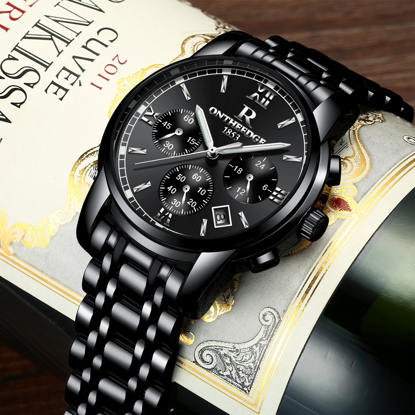 TOP Luxury Sport waterproof calendar Stainless Steel Business Mens