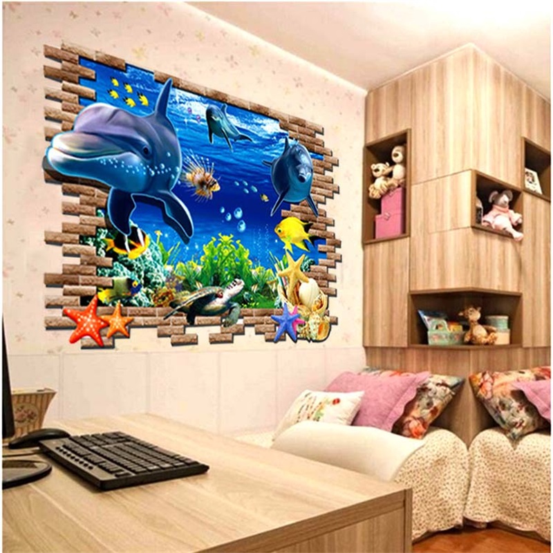UK 3D Ocean Dolphin Wall Sticker Bathroom Bedroom Floor Art Decal Home Decor
