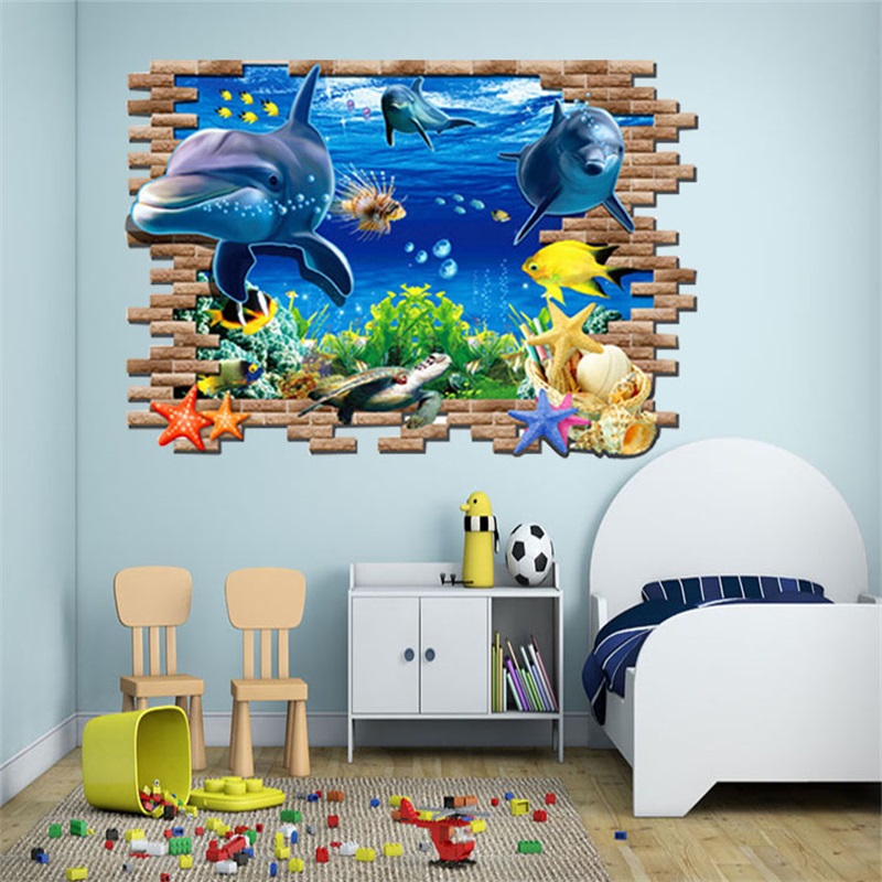 Dolphin 3D Wall Mural Removable Wall Sticker Art Vinyl Decal Room Decor Kids