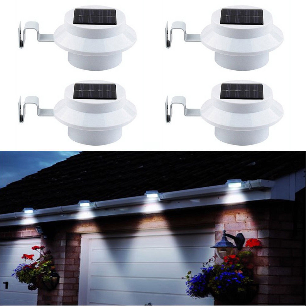 White 10X Outdoor Solar Fence Light Powered 3 LED Gutter Garden Lamp Lighting UK