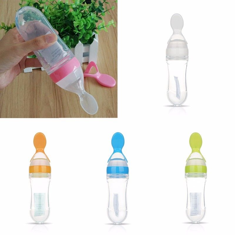 1pc Baby Silicone Squeeze Feeding Bottle With Spoon Food Rice Travel Bottle YU
