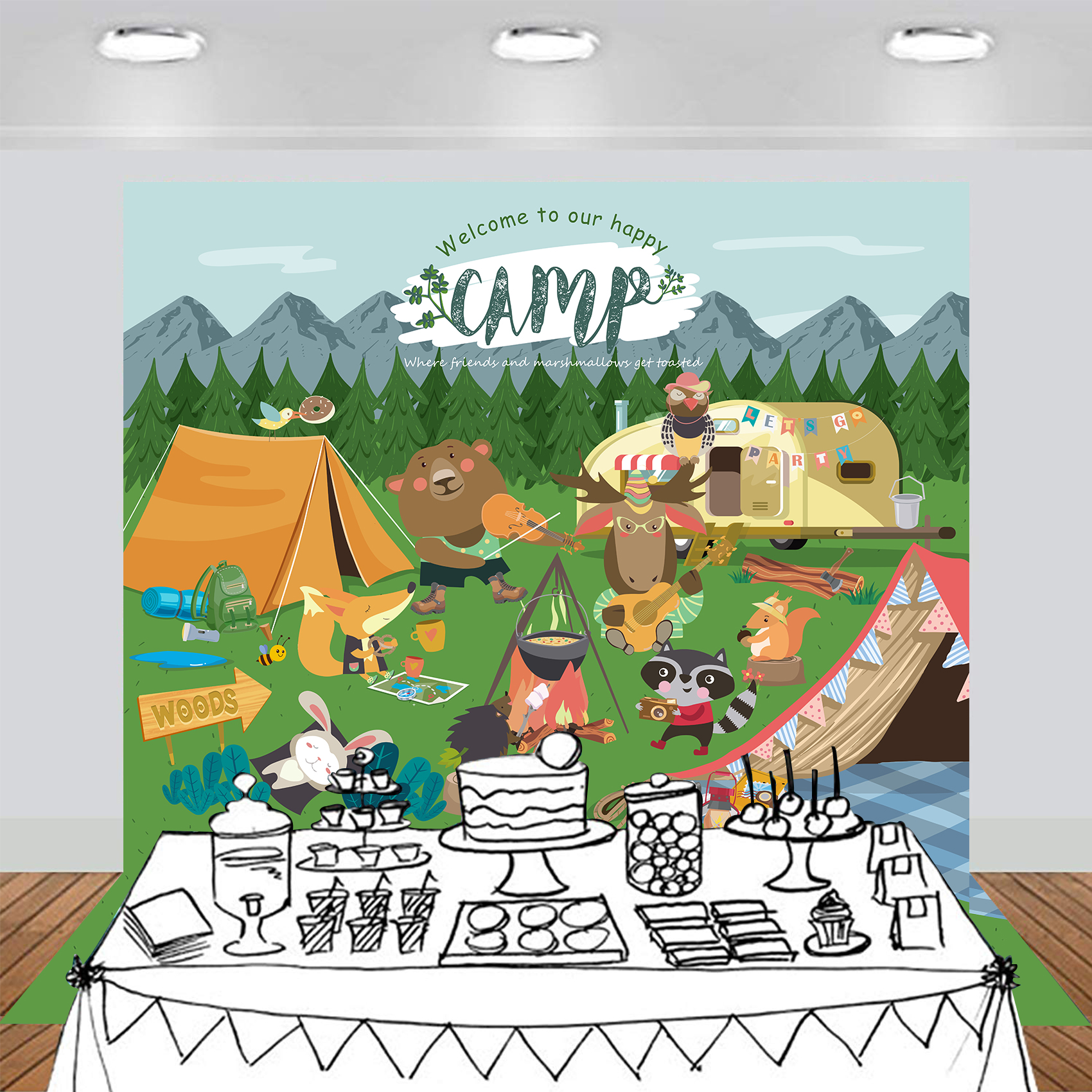 Toys Games Banners Blulu Forest Scene Camping Backdrop Supplies